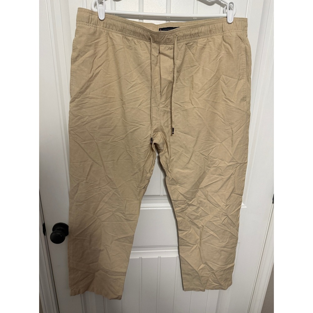 Tommy Hilfiger Pants Mens XXL Straight Fit Linen Blend Drawstring Tan EUC